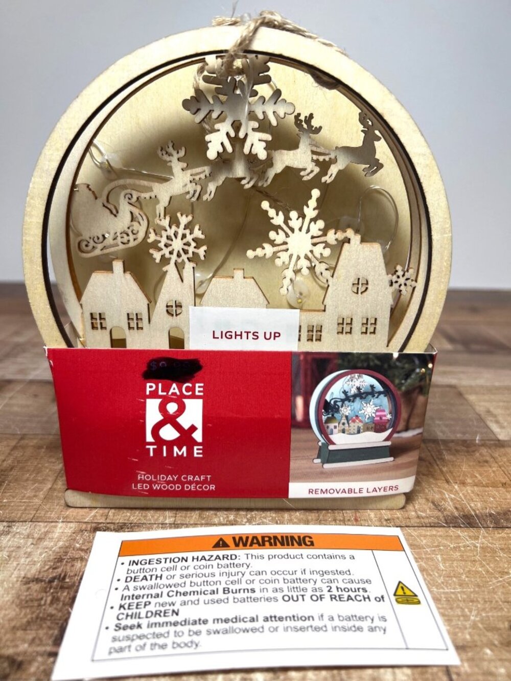 Place & Time Holiday LED Wood Décor With Lights And Removable Layers Paintable
